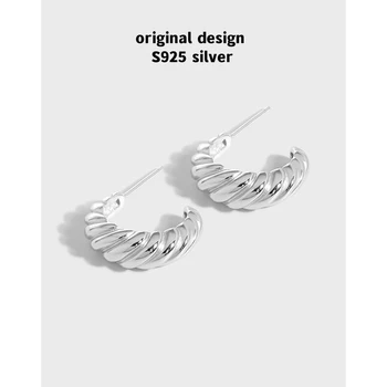 Original S925 стерлинги сребърен бутон обрат обеци, модерен луксозен банкет висок клас бижута подарък