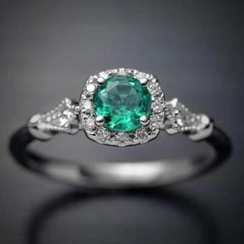 Нова мода луксозен пасианс зелен циркон жени сватба годишнина пръстен два тона елегантен дама вечерно парти пръстен бижута