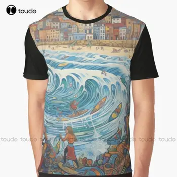 Сърфи на Fistral Beach Графична тениска Тениска Мъже Дигитален печат Тениски Коледен подарък Нов популярен Xxs-5Xl Улично облекло