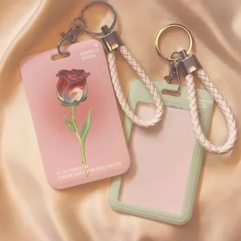 1 Държачи за карти Rose Tulip Floral Kpop Idol Photocard Holder Pink Green Color Series Student Subway Card Holder Student