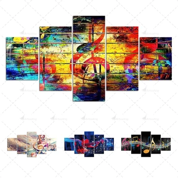 5 парчета Музикална нота Абстрактен Начало декор Картини за хол Стенни арт плакати HD печат платно живопис