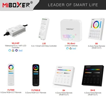 Miboxer 2.4G RGB + CCT димер превключвател 8 зона дистанционно 4 зона сензорен панел водоустойчив 5-в-1 LED лента светлина контролер 2.4GHz шлюз
