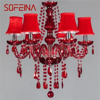 SOFEINA Европейски стил полилей червен висулка кристална свещ луксозни LED осветителни тела модерни вътрешни за дома хол