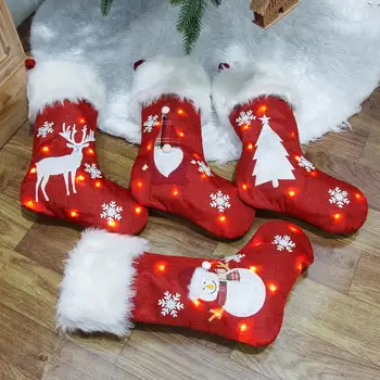 Коледен подарък отглеждане Дядо Коледа снежен човек снежинка модел висящи чорапи Коледа плюшена подплата светещи Navidad бонбони подарък чанта