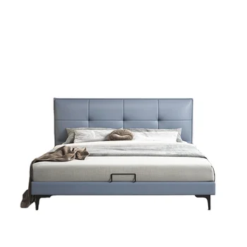 Минималистичен италиански дизайнер стенни легла комплекти мебели спалня кожа модерен луксозен кралица легло рамка тапициран легло